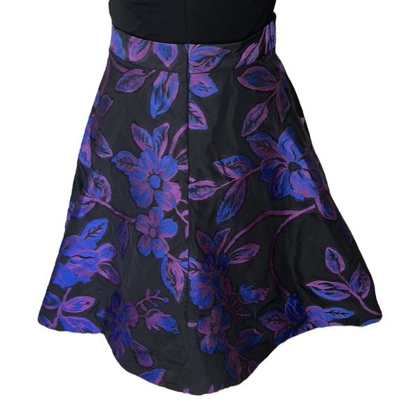 Aidan Mattox Black & Purple Woven Jacquard Floral Cutout Fit & Flare Dress - 4 - Picture 10 of 14